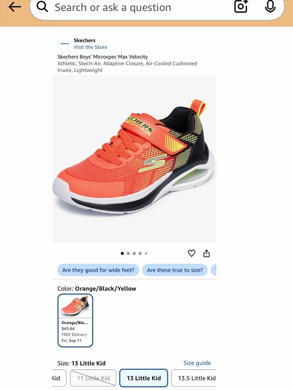 Skechers Kids Orange Black Yellow Athletic Sneakers